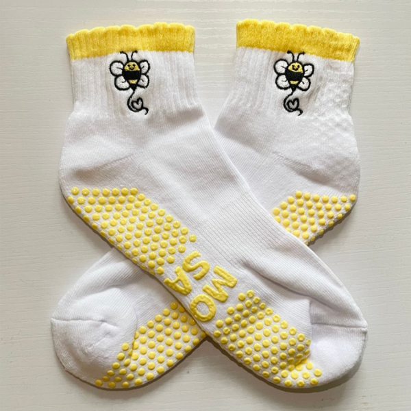 3 Pairs Ruffles Embroidered Grippy Grip Pilates Socks Test Sample